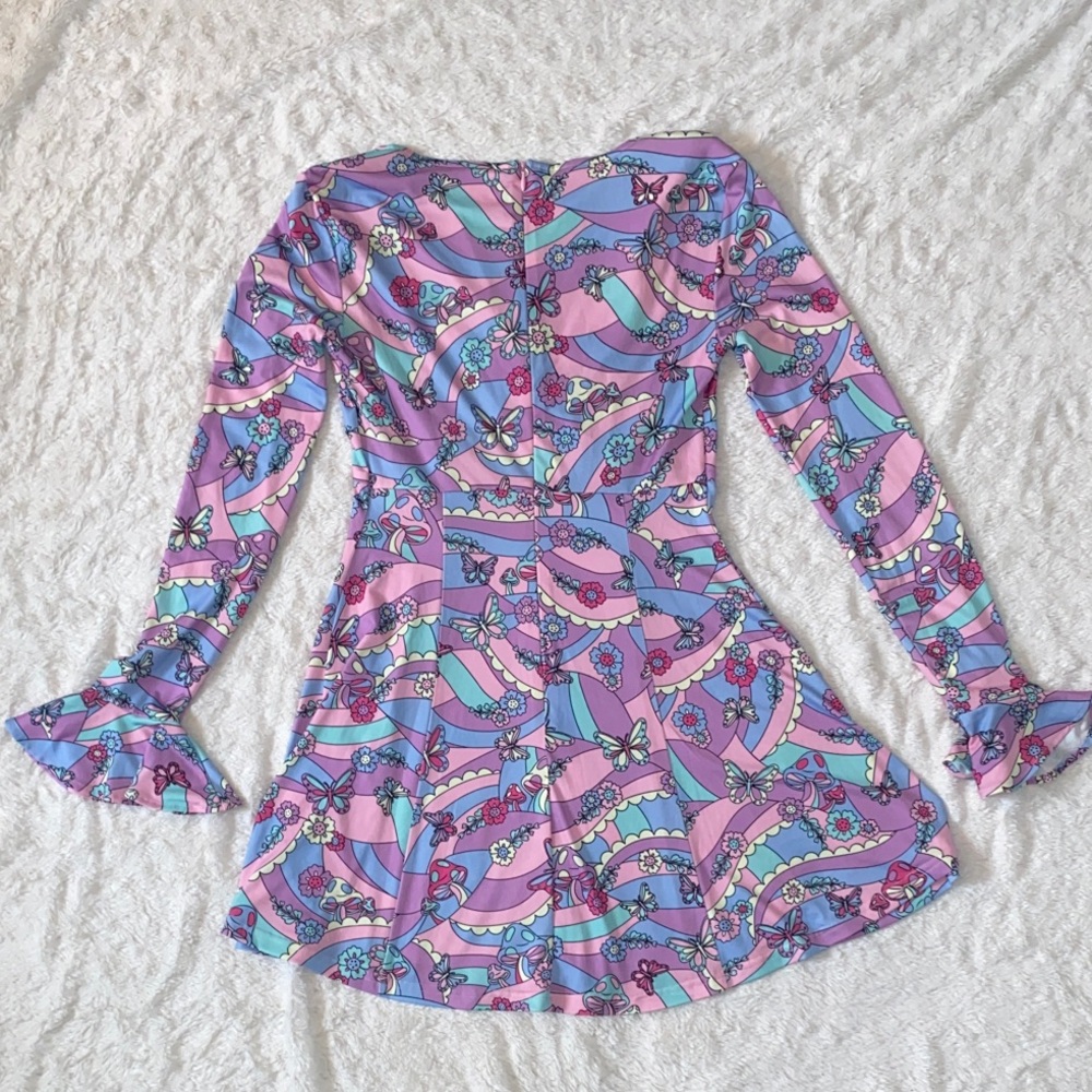 Dolls Kill Sugar Thrillz Pastel Mushroom & Butterfly Patterned Mini Dress - Picture 8 of 9